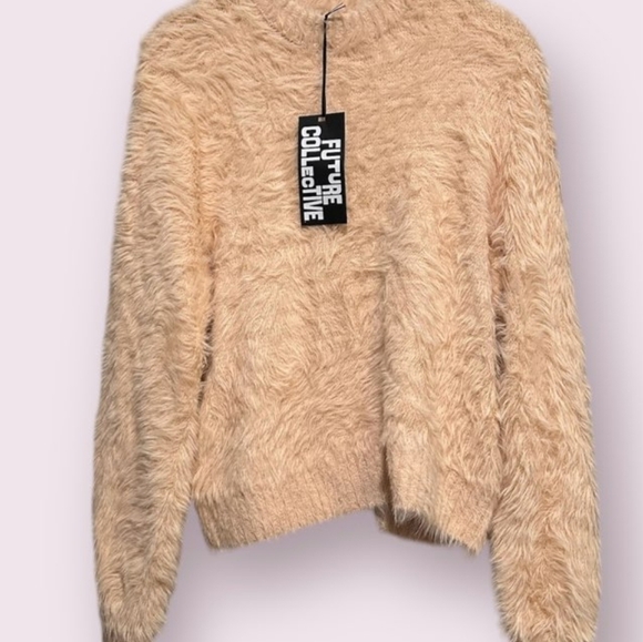 Future Collective Mock Neck Cropped Peach Color Fuzzy Sweater Size Large - Picture 3 of 10